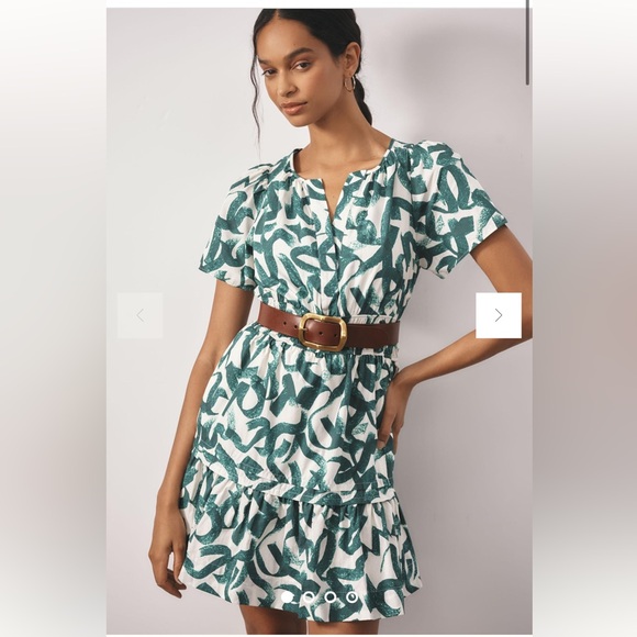 Anthropologie The Somerset Mini Dress Dark Green white short sleeve medium NEW - Picture 3 of 13